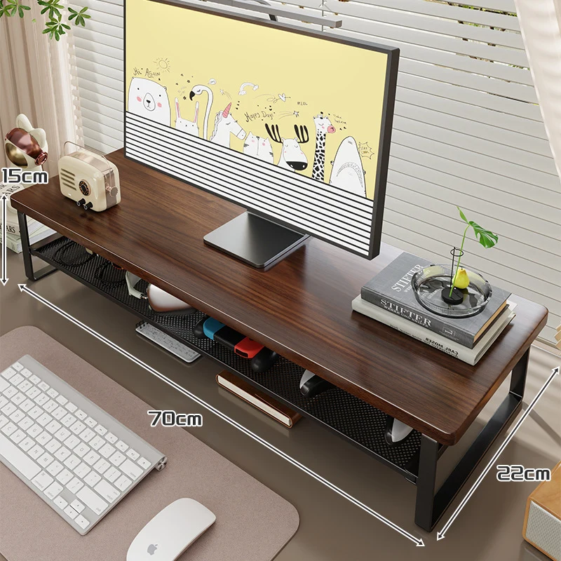 Holz-Top Monitorständer mit Metalrahmen und Mesh-Unterregal