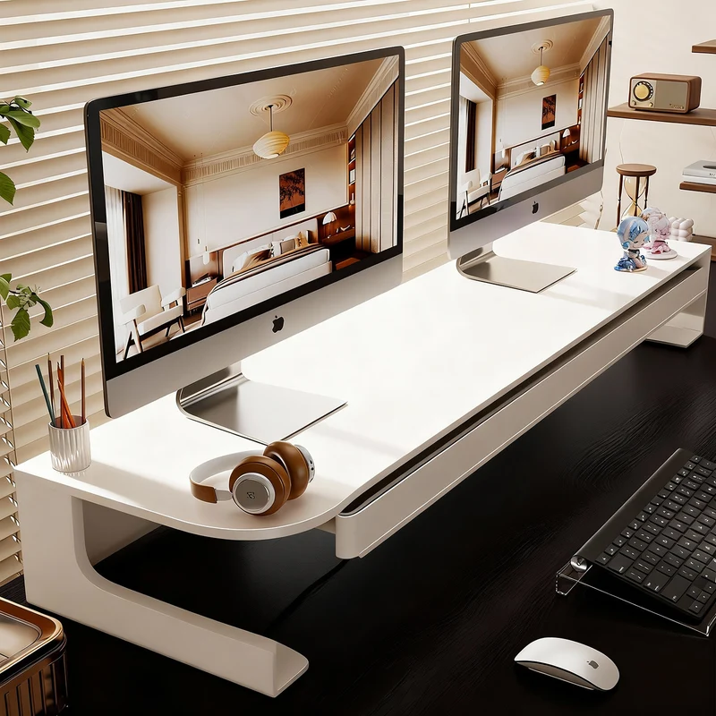 Slim Floating Desktop Monitor Riser mit belüftetem Unterregal und rundem Metallrahmen