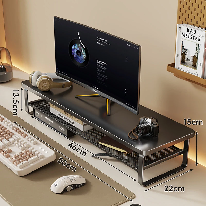 Slim Floating Desktop Monitor Riser mit belüftetem Unterregal und rundem Metallrahmen