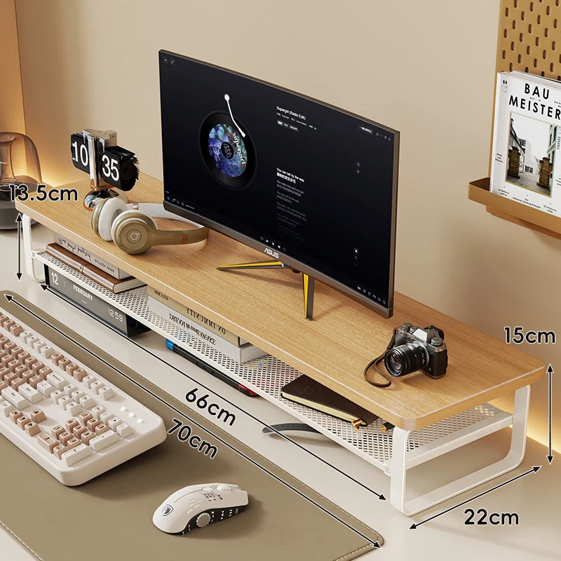 Slim Floating Desktop Monitor Riser mit belüftetem Unterregal und rundem Metallrahmen