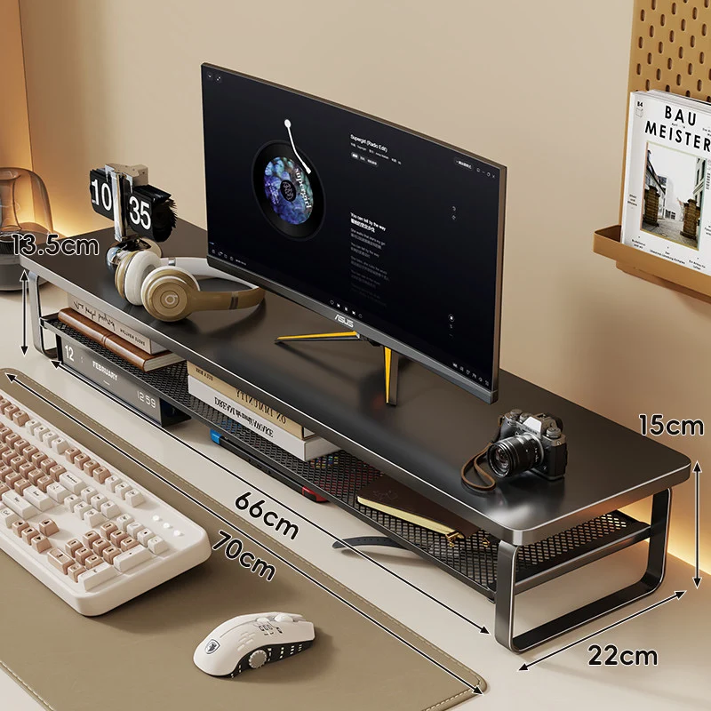 Slim Floating Desktop Monitor Riser mit belüftetem Unterregal und rundem Metallrahmen