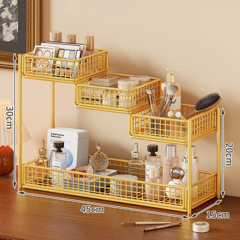 Multi-Tier Metallnetz Kosmetikorganizer mit Taschentuchhalter und verstellbaren Regalen