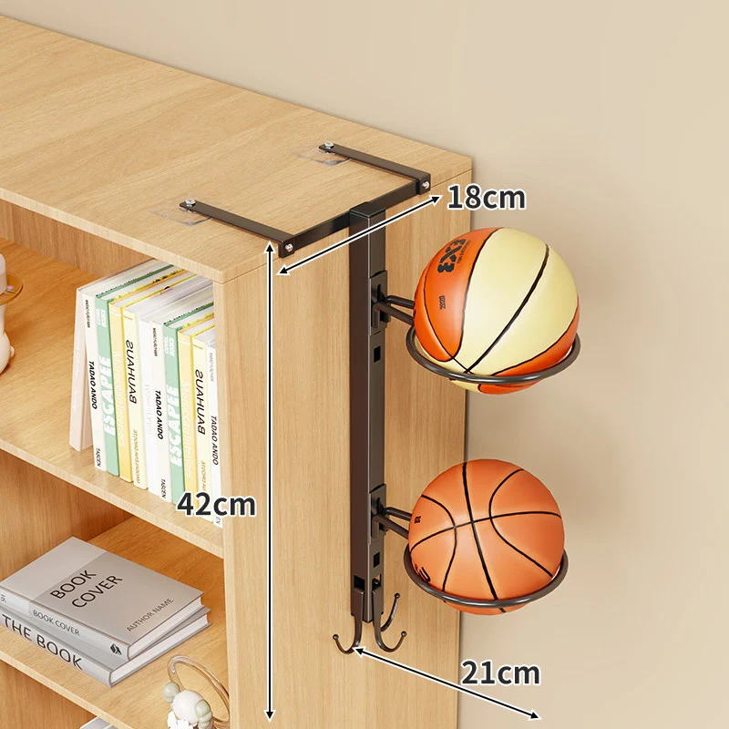Multi-Ball Vertikaler Über-Regal Sportball Organizer mit kreisförmigen Halterungen und Hakenaufbewahrung
