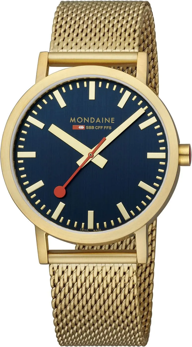 Mondaine Classic A660.30360.40.SBM Unisex-Uhr • Gold / Deep Ocean Blue • Schweizer Bahnhofsuhr-Design