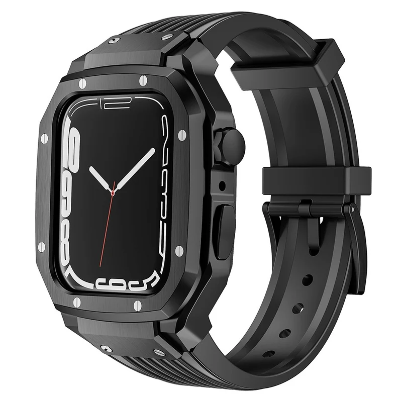 Apple Watch 49mm / 45mm / 44mm / 42mm T Watch Band with Metal Watch Case Wrist Strap
