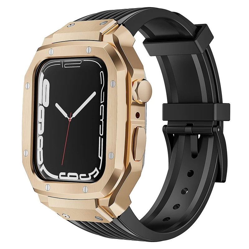 Apple Watch 49mm / 45mm / 44mm / 42mm T Watch Band with Metal Watch Case Wrist Strap