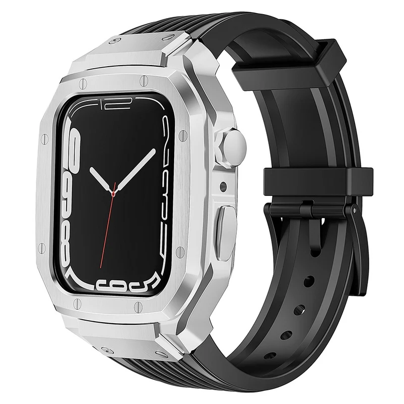 Apple Watch 49mm / 45mm / 44mm / 42mm T Watch Band with Metal Watch Case Wrist Strap