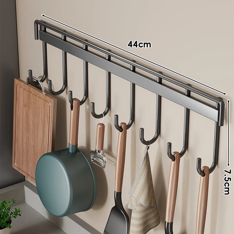 Wandmontierte Mehrfachhaken Küchenutensilien und Pfannenhalter Rack