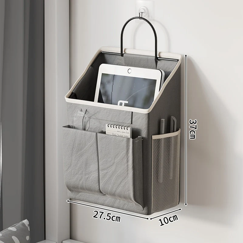 Wandmontierter Canvas-Taschenorganisator mit Mesh-Seitentasche und Metallhaken