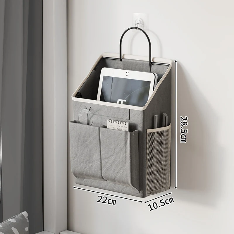 Wandmontierter Canvas-Taschenorganisator mit Mesh-Seitentasche und Metallhaken