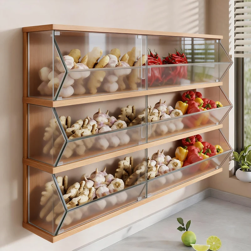 Wandmontierter zweistufiger belüfteter Küchenprodukten Lagerkorb