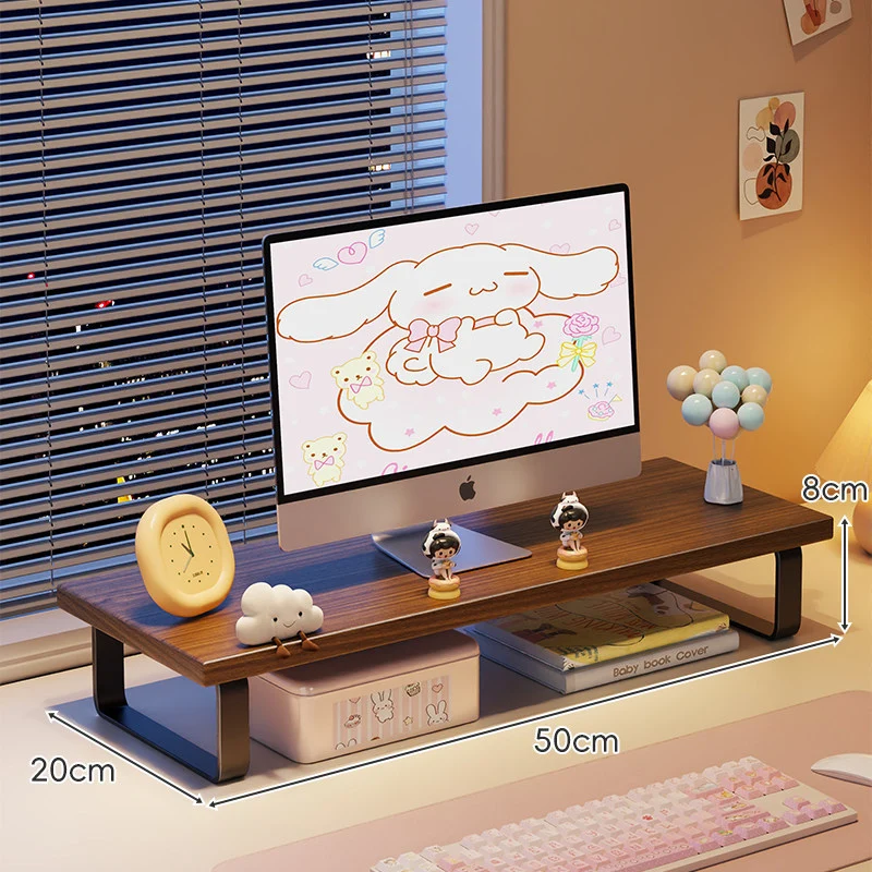Erhöhter Monitorständer mit Holz-Optik-Oberfläche, Metallrahmen und Unterregal-Stauraum