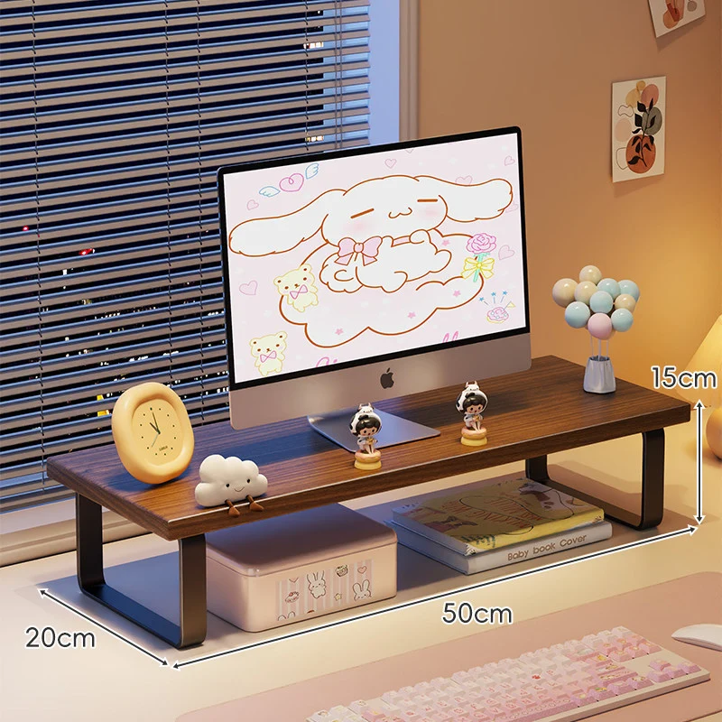 Erhöhter Monitorständer mit Holz-Optik-Oberfläche, Metallrahmen und Unterregal-Stauraum