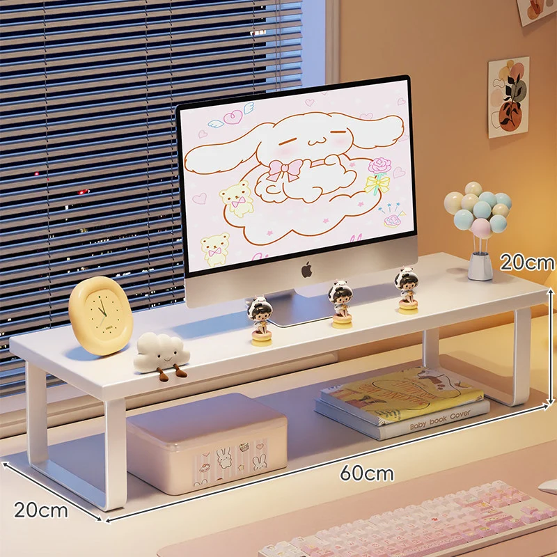 Erhöhter Monitorständer mit Holz-Optik-Oberfläche, Metallrahmen und Unterregal-Stauraum