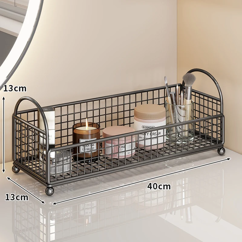 Gekrümmte Ecke Dreitier Metall Mesh Schminktisch und countertop Organizer