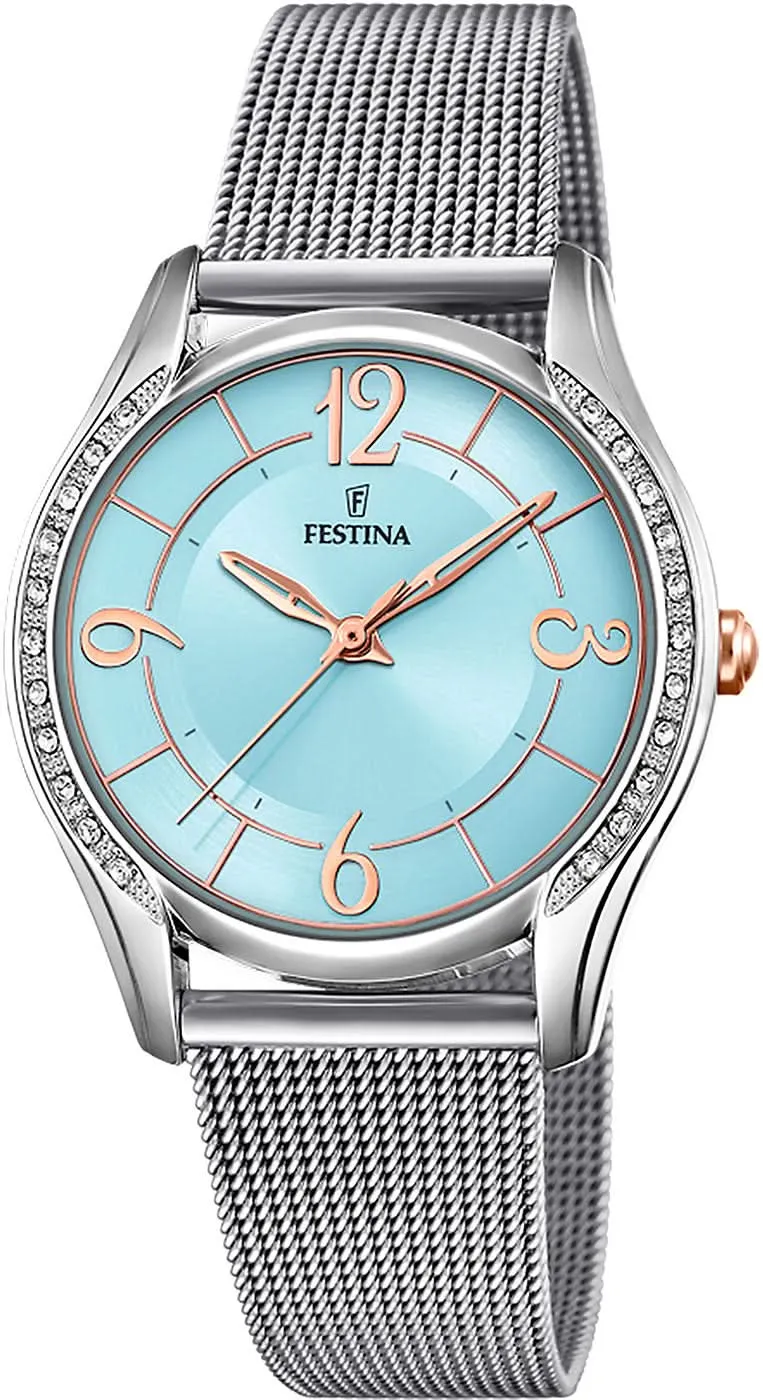 Festina Mademoiselle F20420/3 Damenuhr • Glitzernde Lünette • Edles Edelstahl-Design
