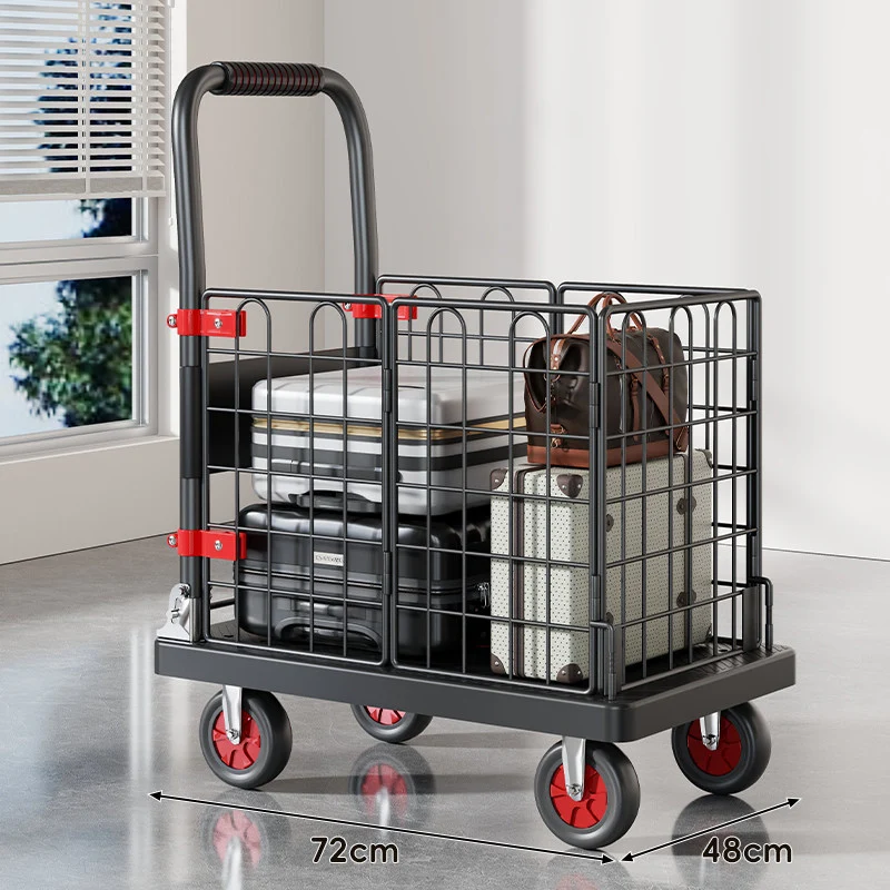 Robuster Plattform-Gepäckwagen mit erhöhtem Sicherheitsgeländer und ergonomischem gepolstertem Griff