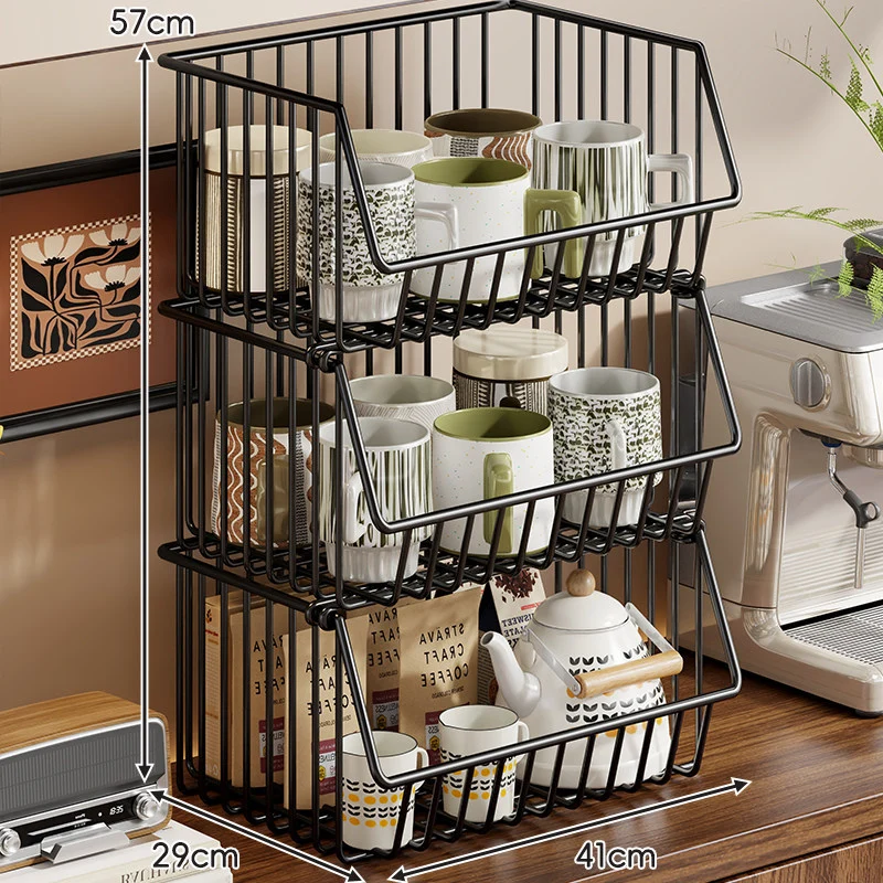 Vier-Tier Hoher Rollwagen aus Draht für Vorratslager und Tassenaufbewahrung mit tiefen schrägen Körben