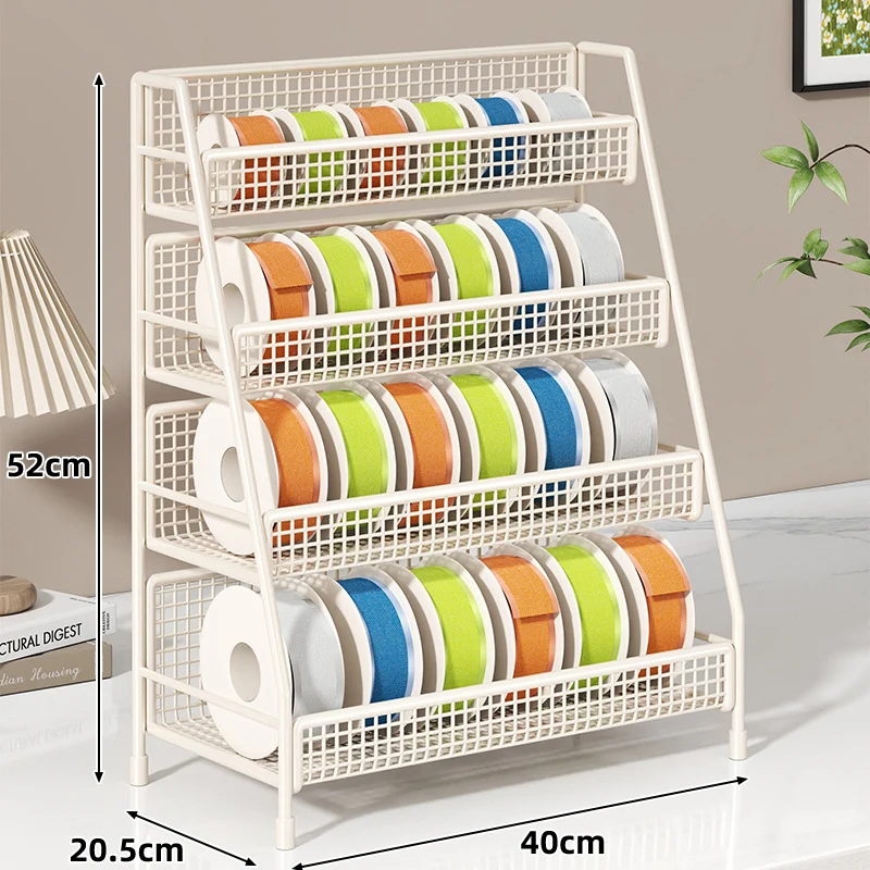 Vierstufiger geneigter Drahtgitter-Roll-Organizer-Ständer für Klebeband, Bänder und Bastelspulen
