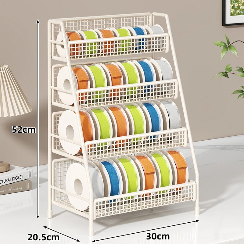 Vierstufiger geneigter Drahtgitter-Roll-Organizer-Ständer für Klebeband, Bänder und Bastelspulen