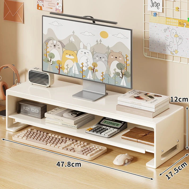 Erhöhter Monitorstand mit Unterregal-Speicher, Kabelschlitzen und rutschfesten Füßen