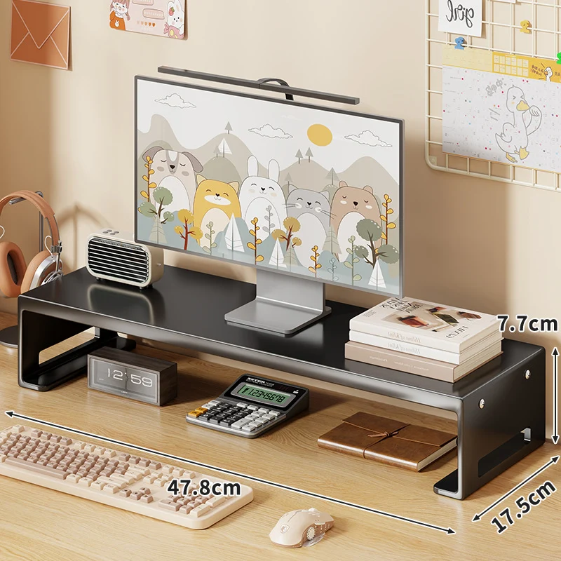 Erhöhter Monitorstand mit Unterregal-Speicher, Kabelschlitzen und rutschfesten Füßen