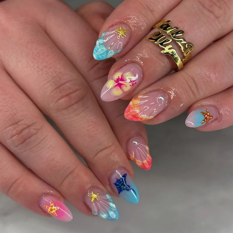 Tropisches vom Ozean inspiriertes Press-On Nagelset