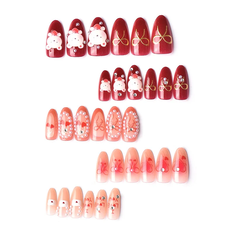 Themen Press-On Nagelkunst Set mit 3D Bären-Elementen