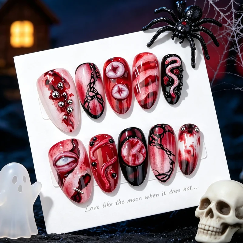 Spooky Gothic Themen Press-On Nagelkunst Set