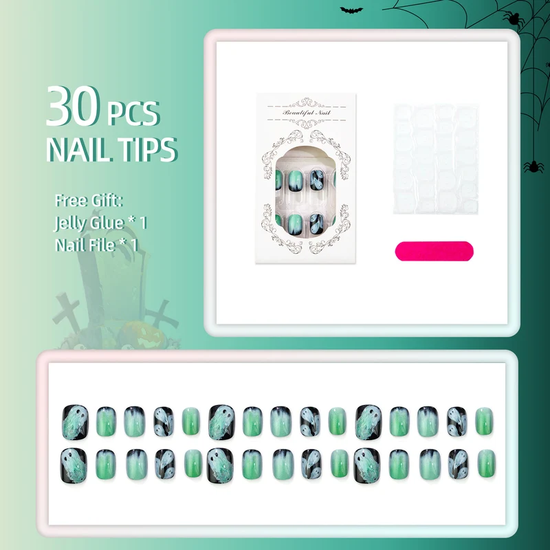 Spooky Ghost-inspirierte Press-On-Nagelset