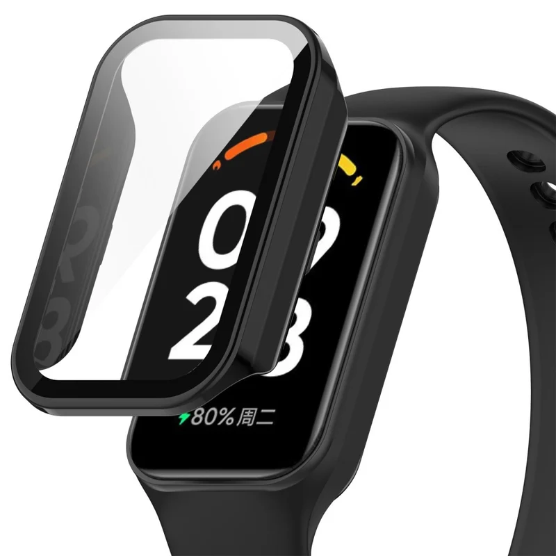 Xiaomi Smart Band 8 Active / Redmi Smart Band 2 Watch Case Bump Resistant Frame with Tempered Glass Screen Film