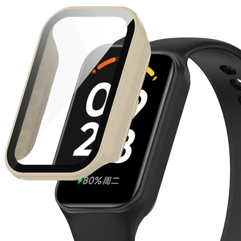 Xiaomi Smart Band 8 Active / Redmi Smart Band 2 Watch Case Bump Resistant Frame with Tempered Glass Screen Film