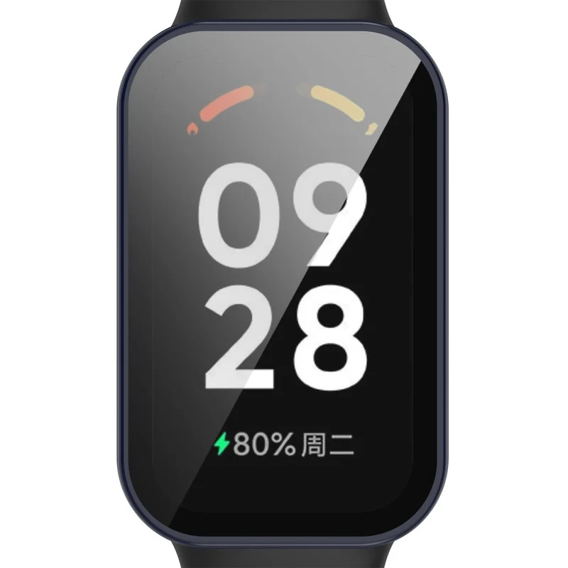 Xiaomi Smart Band 8 Active / Redmi Smart Band 2 Watch Case Bump Resistant Frame with Tempered Glass Screen Film