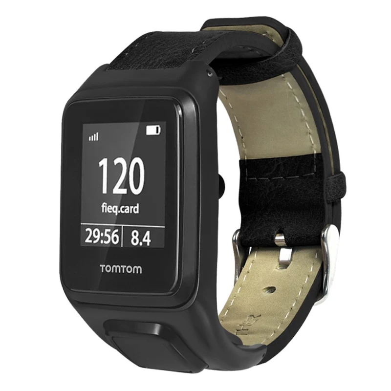 TomTom Runner 3 / Adventurer Watch Band Genuine Cow Leather Strap with Case