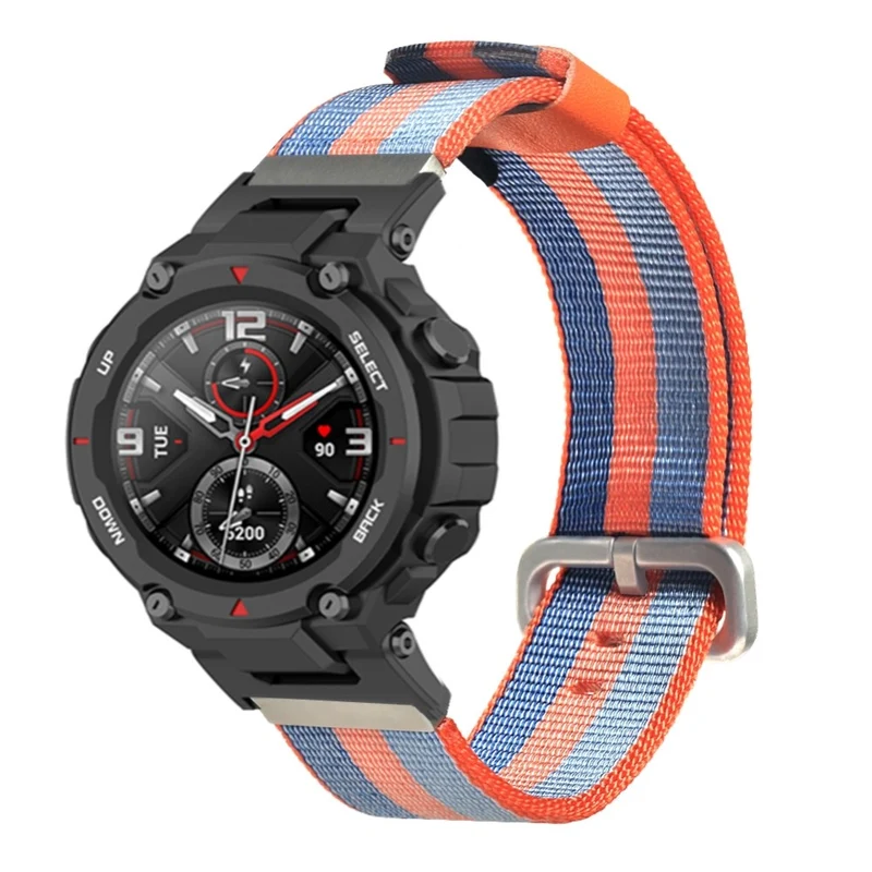 Huami Amazfit T-Rex / T-Rex Pro Canvas Watch Band Quick Release Watch Strap with Stainless Steel Buckle - Orange Blue