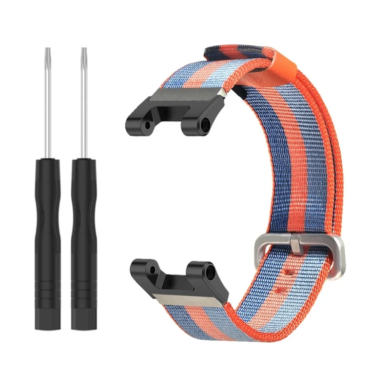 Huami Amazfit T-Rex / T-Rex Pro Canvas Watch Band Quick Release Watch Strap with Stainless Steel Buckle - Orange Blue