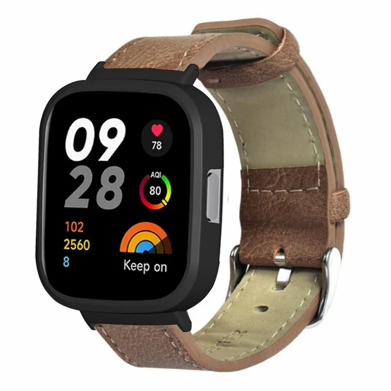 Vegan Leather Watch Band for Redmi Band 3 Replacement Wrist Strap with Watch Case