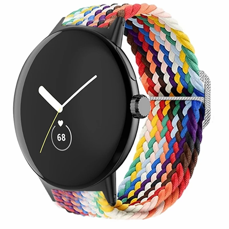 Braided Elastic Watch Band Google Pixel Watch / Watch 2 Replacement Adjustable Wrist Strap - Rainbow