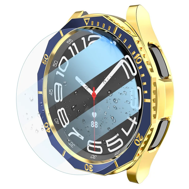 Samsung Galaxy Watch6 Classic 43mm Bump Resistant Case with Tempered Glass FilmandDial Bezel Ring Watch Case Cover - Black+Gold