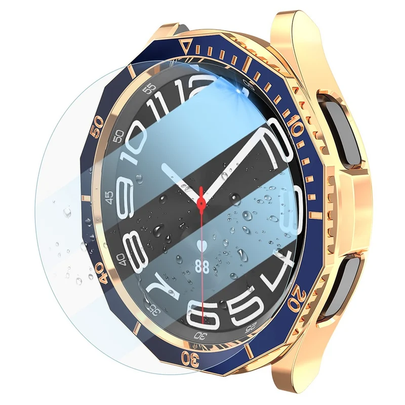 Samsung Galaxy Watch6 Classic 43mm Bump Resistant Case with Tempered Glass FilmandDial Bezel Ring Watch Case Cover - Black+Gold