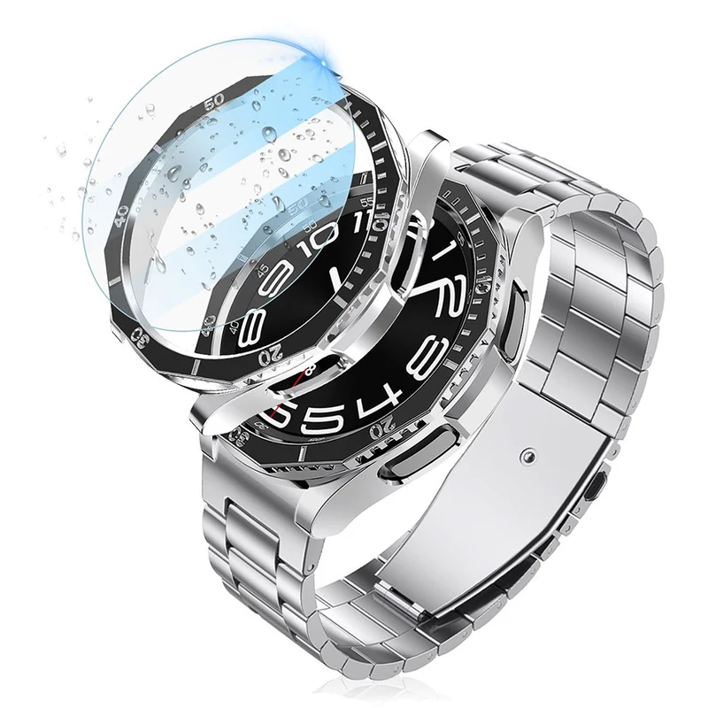 Samsung Galaxy Watch6 Classic 43mm Bump Resistant Case with Tempered Glass FilmandDial Bezel Ring Watch Case Cover - Black+Gold