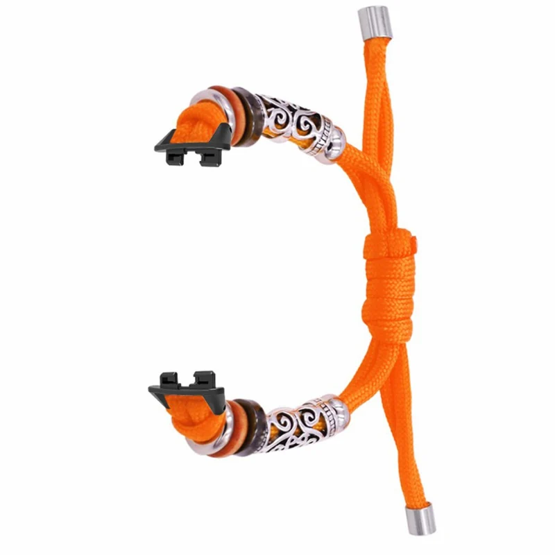 Huawei Band 8 Watch Band Beads Decor Braided Rope Adjustable Wrist Strap - Black Orange Camo