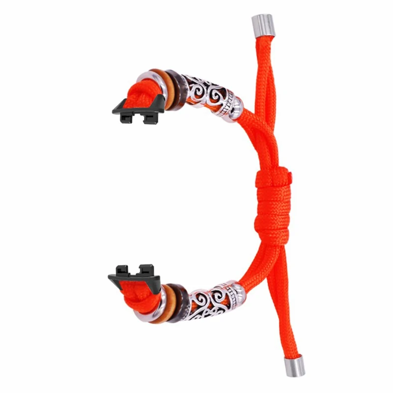 Huawei Band 8 Watch Band Beads Decor Braided Rope Adjustable Wrist Strap - Black Orange Camo