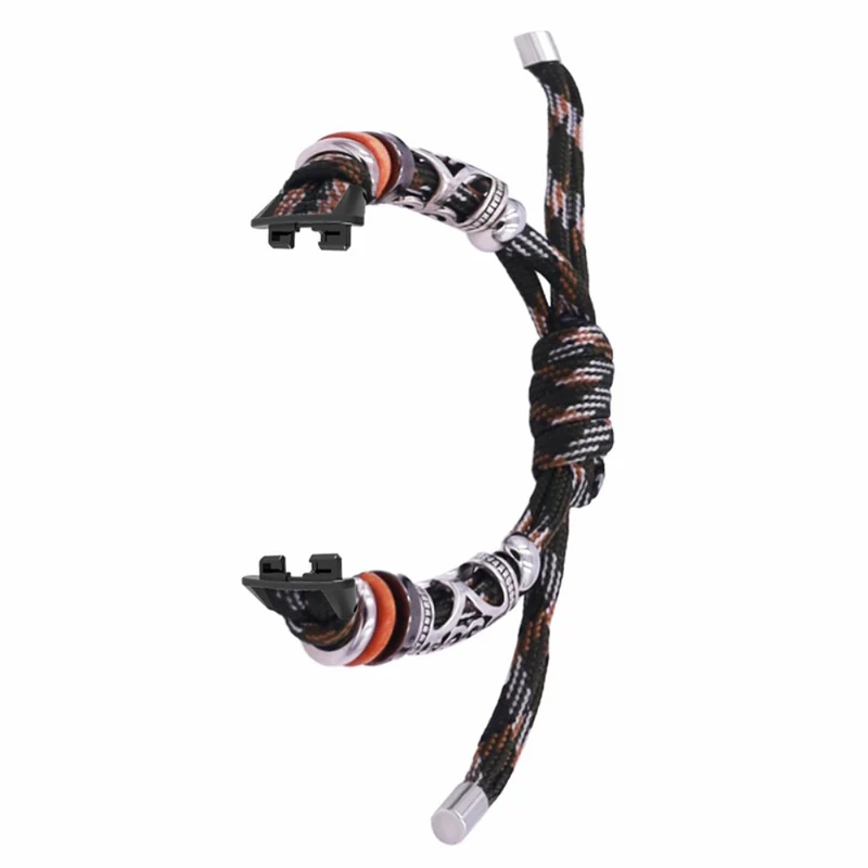Huawei Band 8 Watch Band Beads Decor Braided Rope Adjustable Wrist Strap - Black Orange Camo