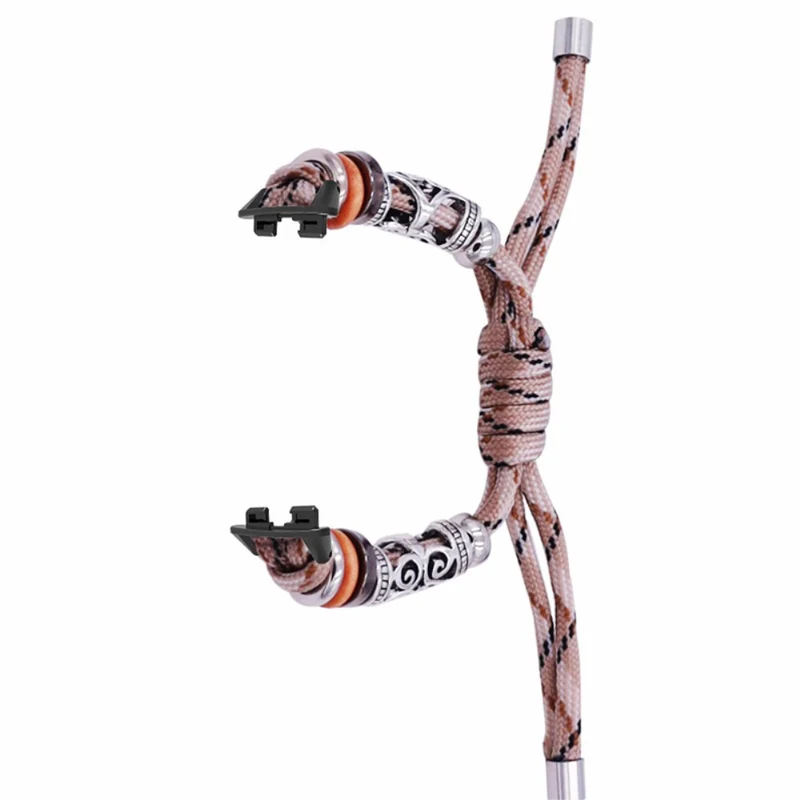 Huawei Band 8 Watch Band Beads Decor Braided Rope Adjustable Wrist Strap - Black Orange Camo