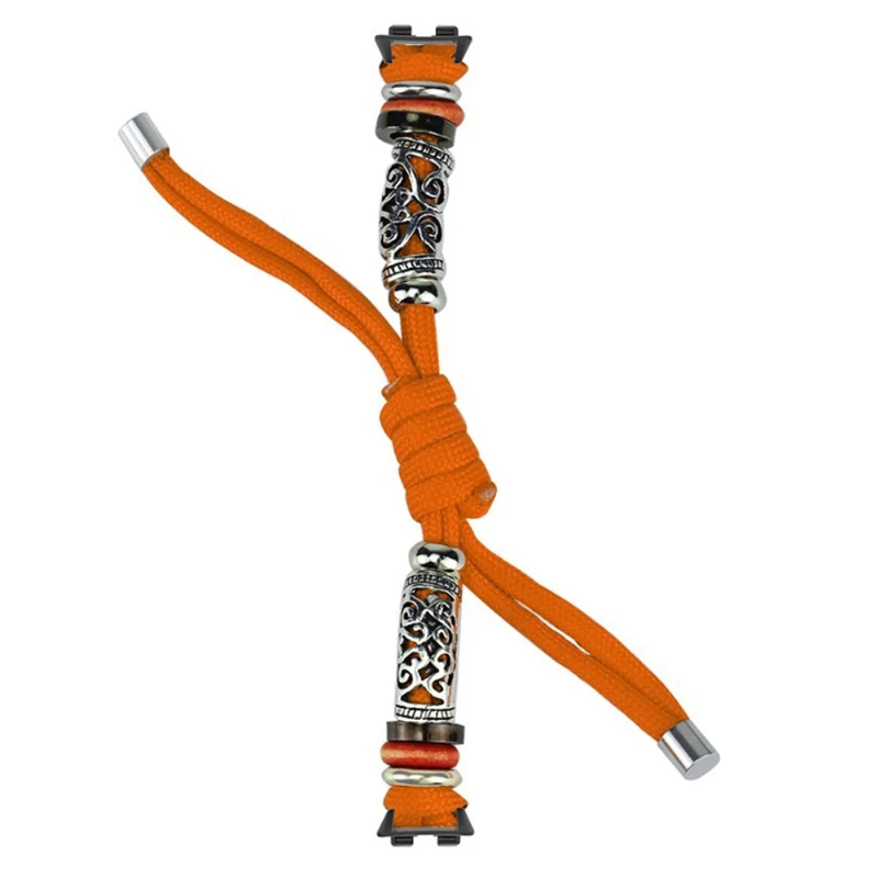 Huawei Band 8 Watch Band Beads Decor Braided Rope Adjustable Wrist Strap - Black Orange Camo