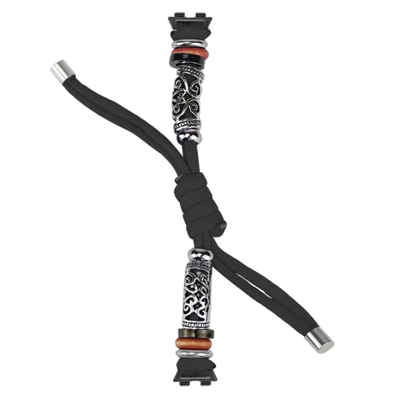 Huawei Band 8 Watch Band Beads Decor Braided Rope Adjustable Wrist Strap - Black Orange Camo