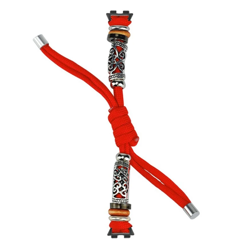 Huawei Band 8 Watch Band Beads Decor Braided Rope Adjustable Wrist Strap - Black Orange Camo