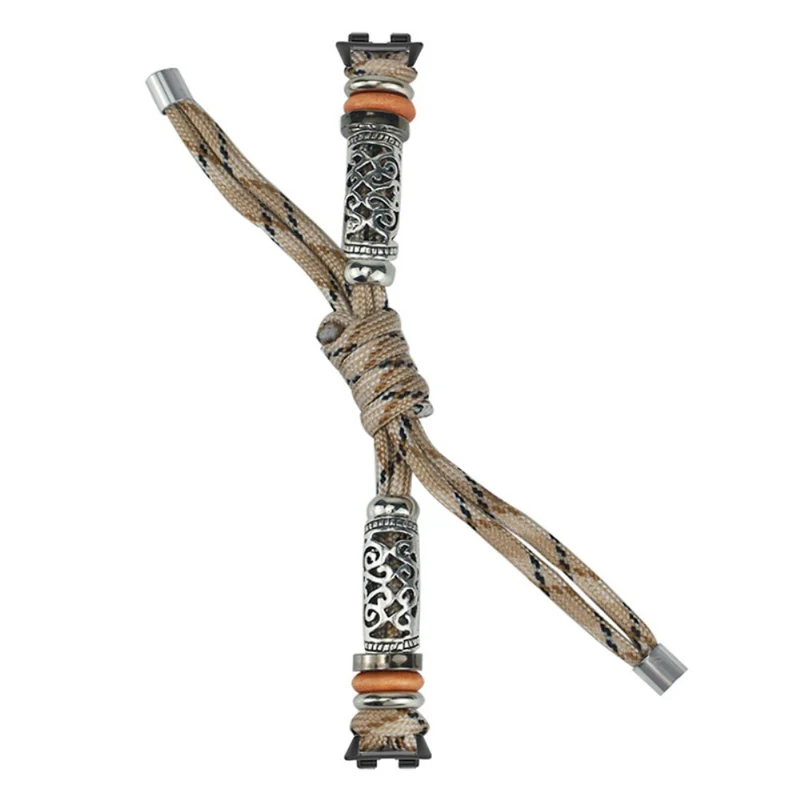 Huawei Band 8 Watch Band Beads Decor Braided Rope Adjustable Wrist Strap - Black Orange Camo