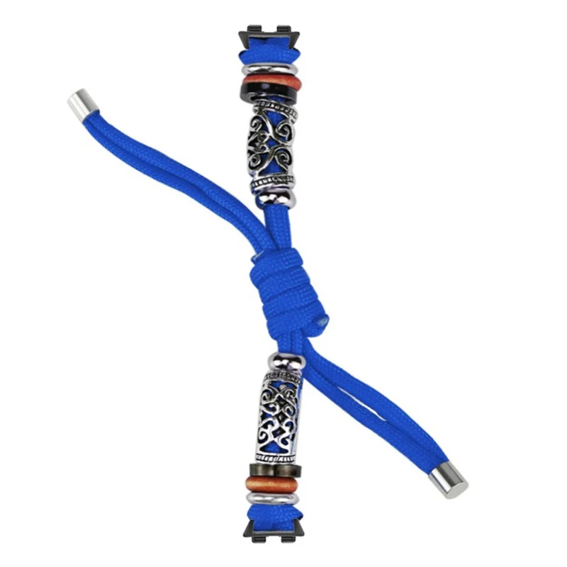 Huawei Band 8 Watch Band Beads Decor Braided Rope Adjustable Wrist Strap - Black Orange Camo